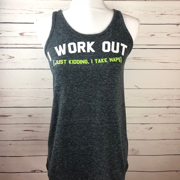 SO Tops - (3/$25) I WORK OUT Open Back Gray Tank Top